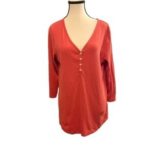 Old Navy Pumpkin Orange Henley Top XL Slim Fit Elbow Sleeve Rib Knit